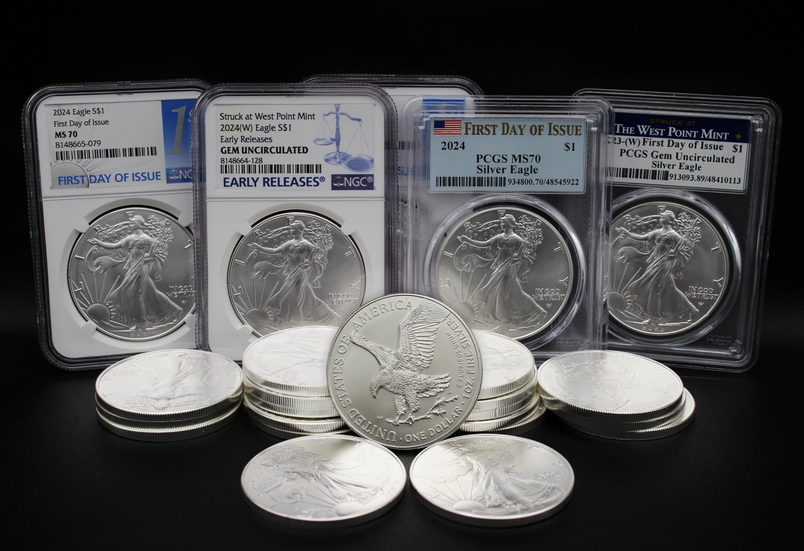 2024-1 oz American Silver Eagle Coin MS-70 (First Strike - Flag